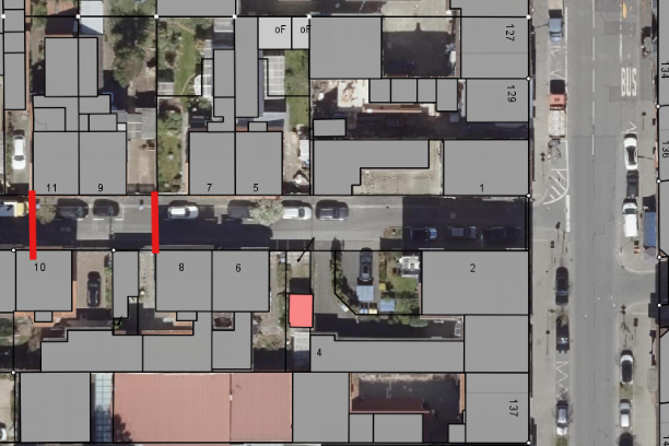 Vollsperrung Schützenstraße zwischen Luisenstraße und Frankfurter Straße (rote Markierung im Luftbild)