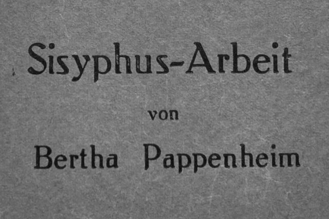 Ausschnitt aus einem Buchdeckel mit dem Text: Sisyphus-Arbeit von Bertha Pappenheim