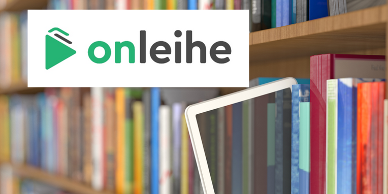 Onleihe Logo Buchregal und Tablet