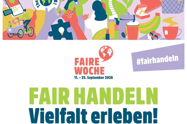 Motto der Wanderausstellung der Fairen Woche „Fair handeln – Vielfalt erleben!“