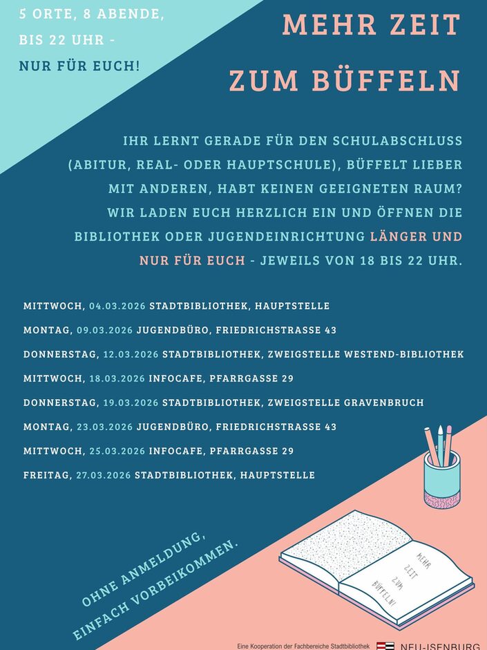 Flyer "Zeit zum Büffeln" an verschiedenen Orten