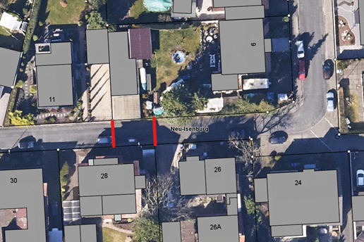 Luftbild Fichtenweg mit roter Markierung der Bausstelle