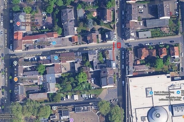 Luftbildaufnahme Peterstraße mit roter Markierung