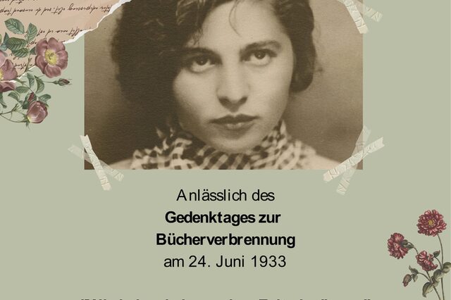 Veranstaltungsankündigung zum musikalischen Lesung am Gedenktag der Bücherverbrennung am 24. Juni
