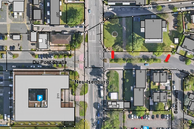 Luftbbild Kreuzungsbereich der Kreuzung Frankfurter Straße/Du-Pont-Straße/Neuhöfer Straße