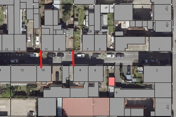 Vollsperrung Schützenstraße zwischen Luisenstraße und Frankfurter Straße (rote Markierung im Luftbild)