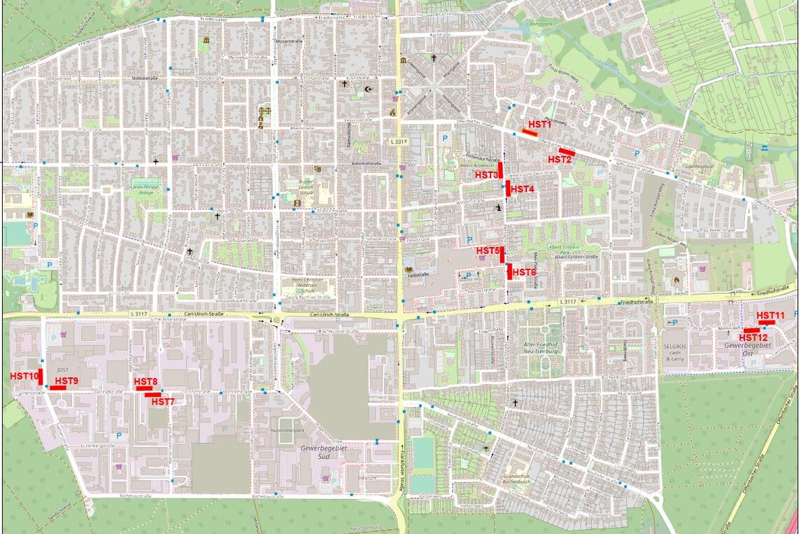 Lageplan der Bushaltestellen die barrierefrei umgebaut werden