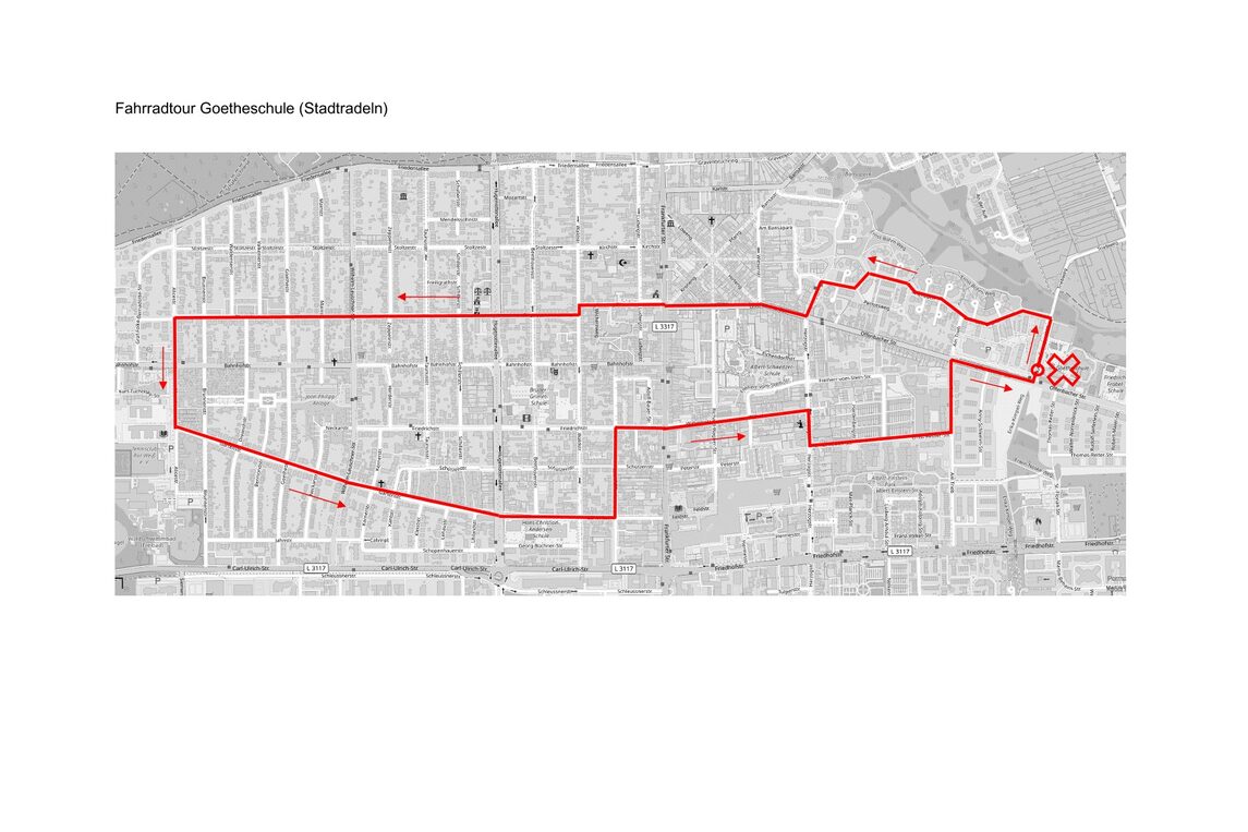 Die Strecke der Fahrradtour ist rot gekennzeichnet