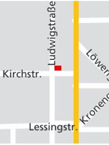 Straßenausschnittsplan mit roter Markierung der Baustelle