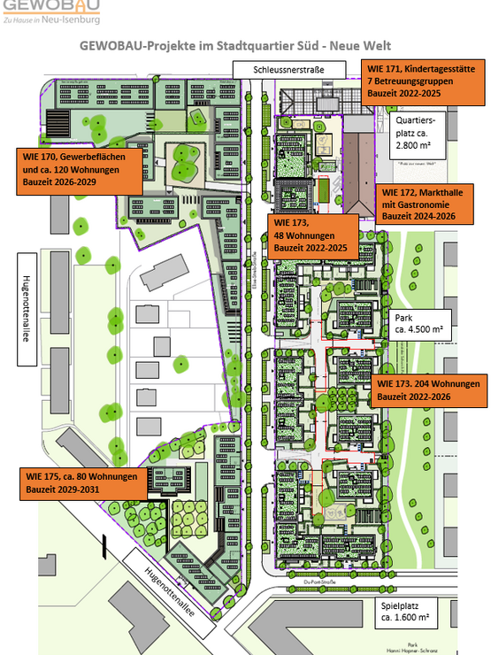 Lageplanausschnitt GEWOBAU Projekte