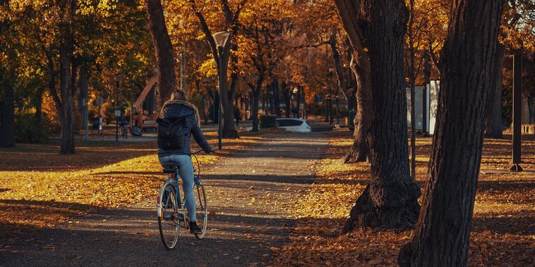 Frau, Fahrradtour, Herbst.