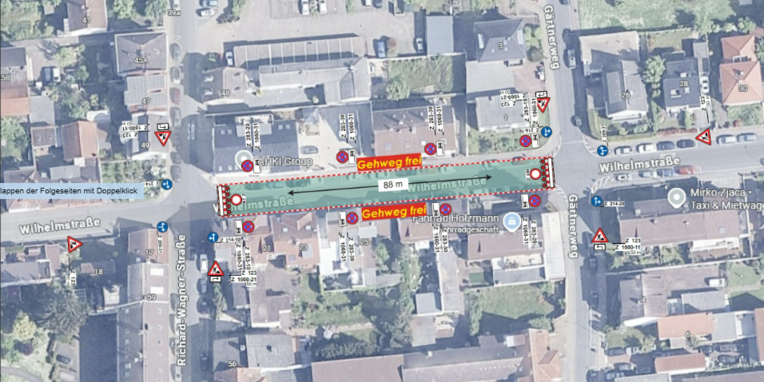 geplante Vollsperrung in der Wilhelmstraße zwischen Richard-Wagner-Straße und Gärtnerweg