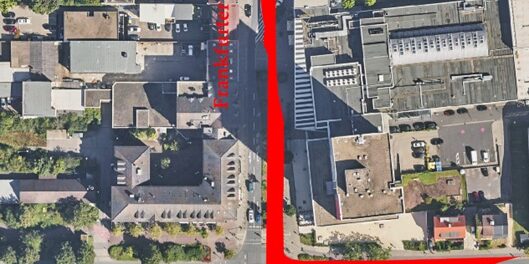 Luftbild der Frankfurter Straße, Kreuzungsbereich Friedhofstraße/Carl-Ulrich-Straße