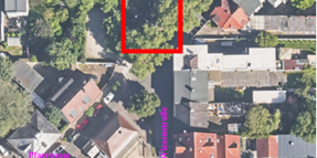 Luftbild Wiesenstraße Kreuzungsbereich Bansastraße in Fahrtrichtung Wiesenstraße/Pfarrgasse