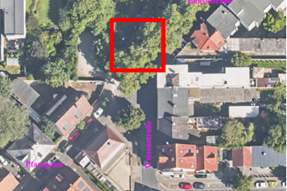 Luftbild Wiesenstraße Kreuzungsbereich Bansastraße in Fahrtrichtung Wiesenstraße/Pfarrgasse
