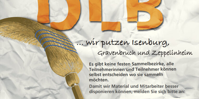 Plakat zum DLB Frühjahrsputz. Wir Putzen Neu-Isenburg am 07. März 2026 ab 9 Uhr
