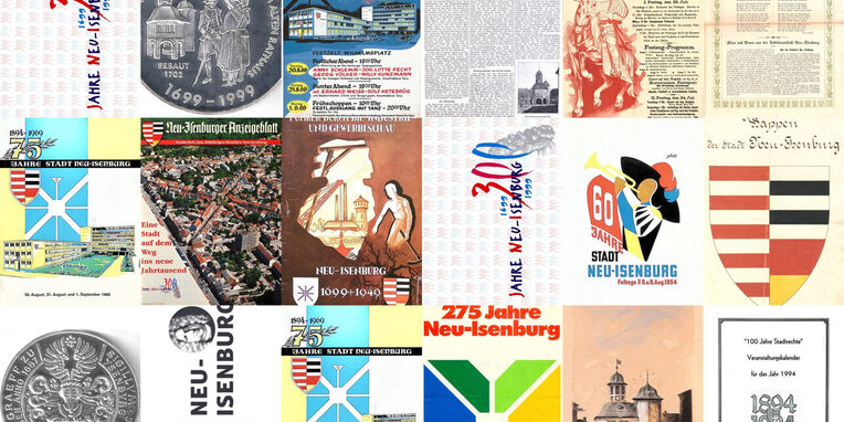Gesamtes Mosaik-Plakat aus verschiedenen kleinen Fotos der Ausstellung