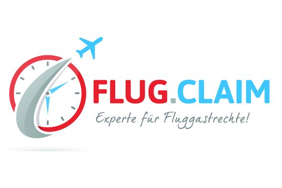 alt="Logo Flugzeug startet aus Uhr mit Kodensstreifen"
